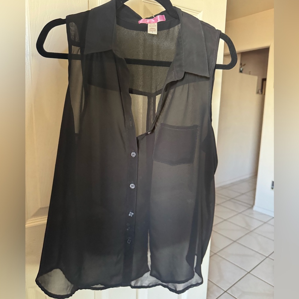 Chic Black Sheer Sleeveless Blouse